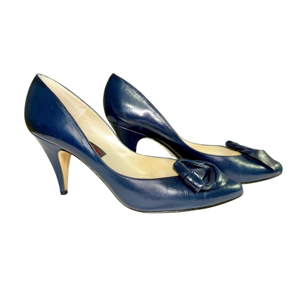 Vintage 80s 90s Proxy Navy Blue Leather Heels‎ Pumps Size 7
